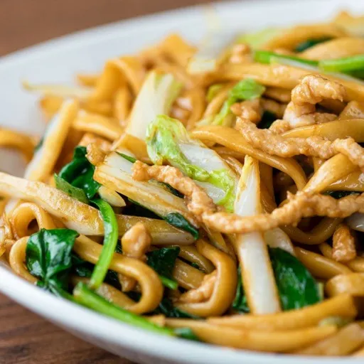 Closeup of Chicken Fried Noodles in a plate