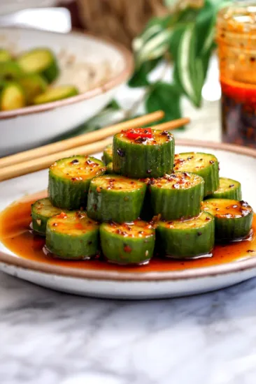 a reaaady tu eat Cucumber Salad with the chopsticks on the baackground