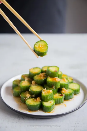 Delicious Cucumber Salad picked with the chopstick