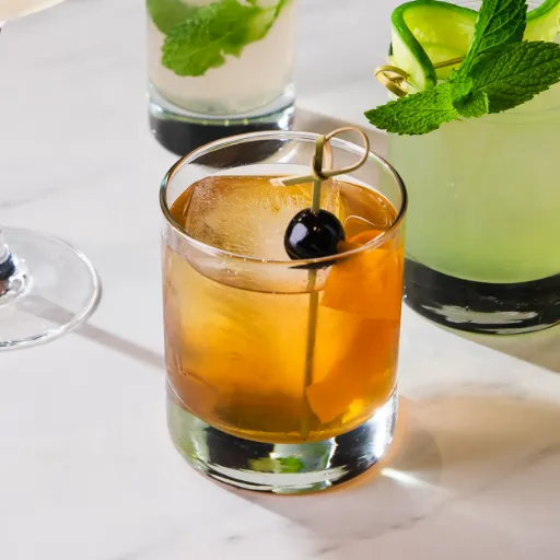 DTF Old Fashioned Cocktail ready to serve with the cherry in it