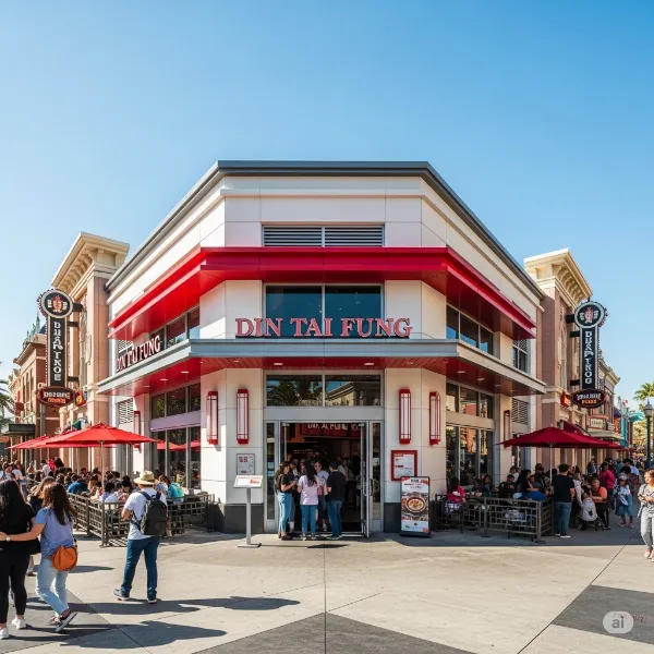 shows the exterior and entarance of the DIN TAI FUNG At Downtown Disney District
