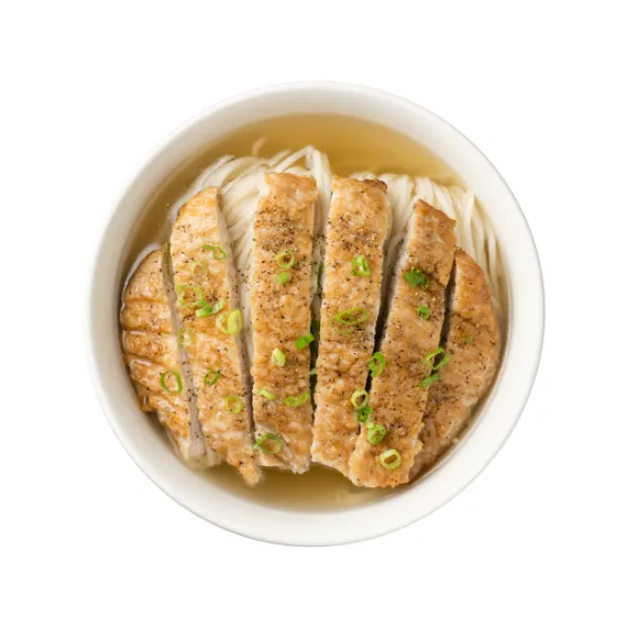 Top view of Fried Pork Chop Noodle Soup in a bowl