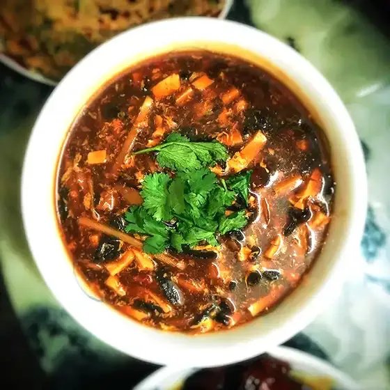 Top View of Pork Soup garnished