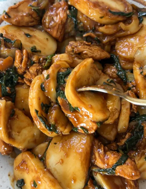 Closeup of Rice Cakes with Chicken