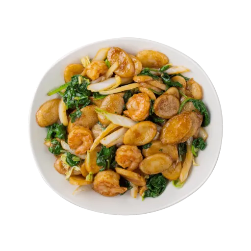 Top View of Shanghai Rice Cakes with Shrimp