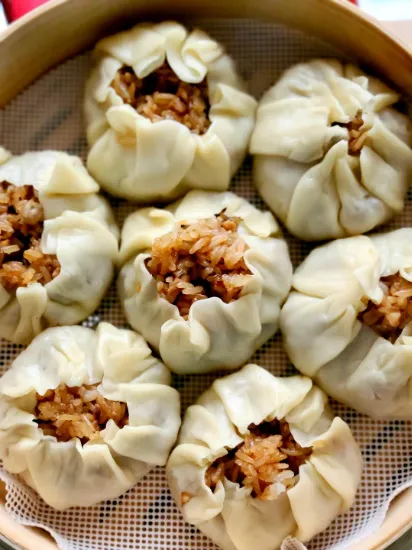 top view of dumpling filled wih Sticky Rice and Kurobuta Pork