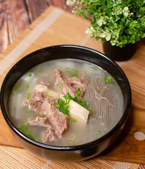 Top View Of Shrt Ribs Soup Beef ready t serve