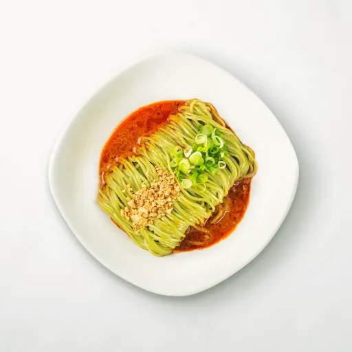 Top View Of Vegan Noodles with Spicy Sauce