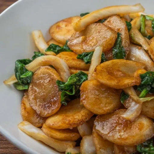 Closeup Of Vegan Shanghai Rice Cakes